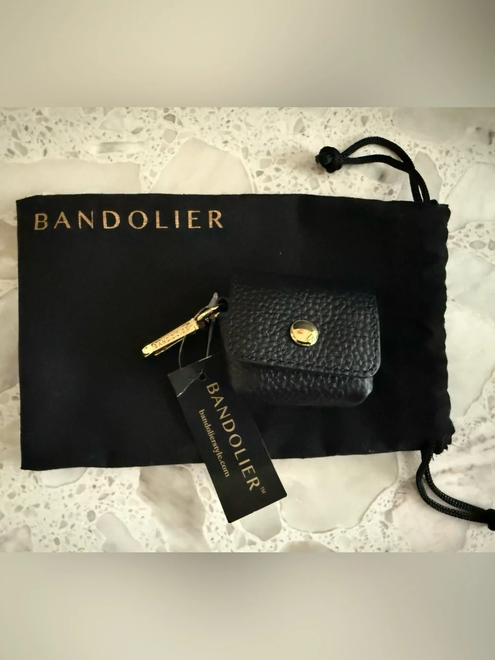 NWT Bandolier AirPods pouch clip on case black pebbled leather